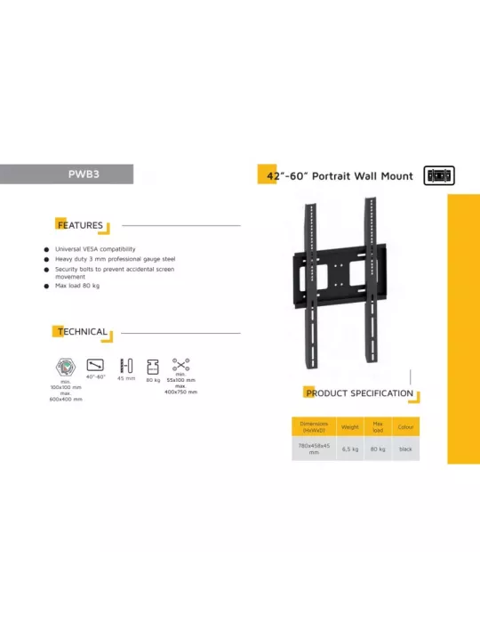 EDBAK PWB3 Support mural portrait   VESA 600x400 80kg max