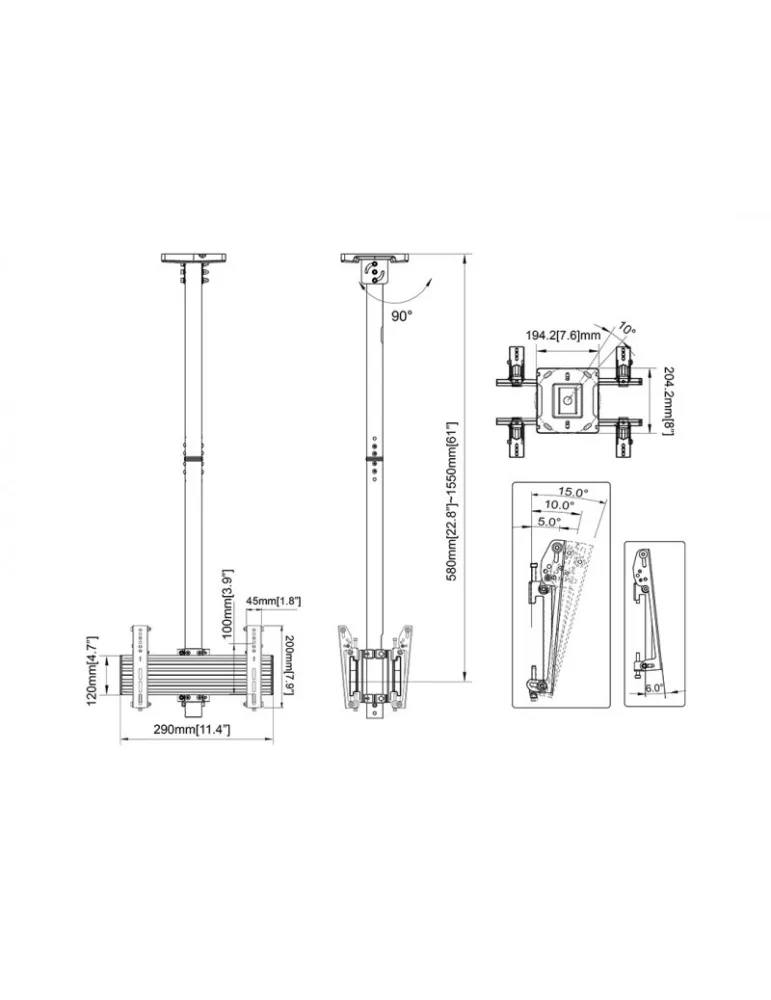 MULTIBRACKETS 7884 Soporte plafond Multibrackets Soporte de techo Pro MBC1UX2 Negro - 2 pantallas 24 -42  VESA Max 200x200 MUL