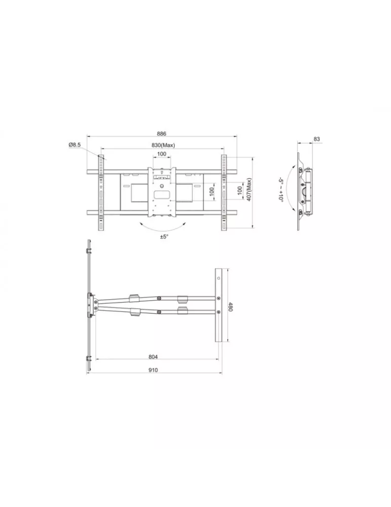 MULTIBRACKETS 6881 Articulated Wall Support Double White Multibrackets Long Reach Arm 91cm Dual for LCD Screens 50 - 80  - 60k