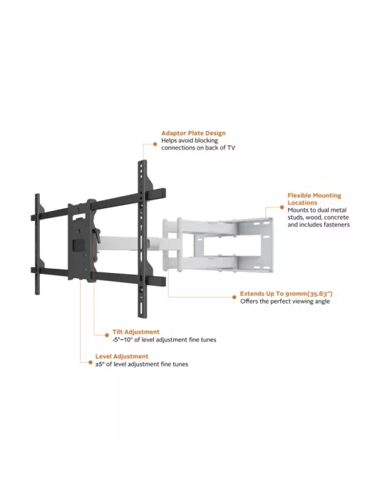 MULTIBRACKETS 6881 Support mural articulé Double Blanc Multibrackets Long Reach Arm 91cm Dual pour Ecran LCD 50"- 80" - 60kg - 