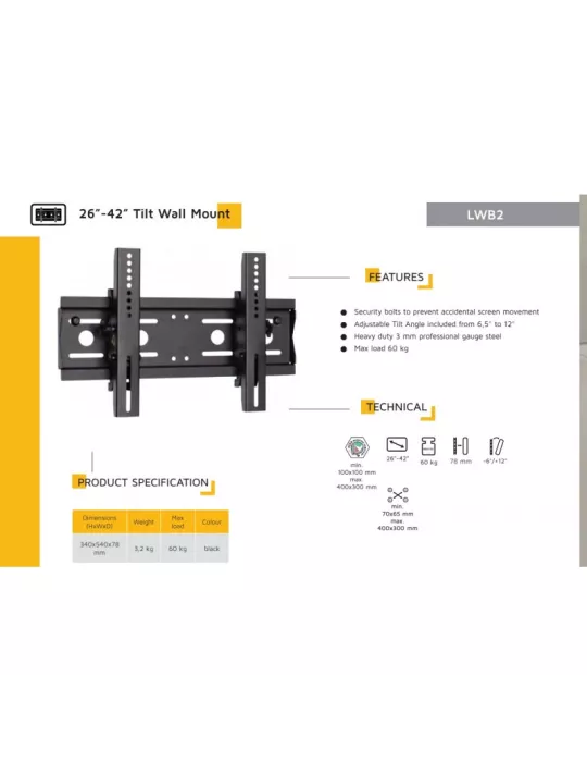 EDBAK LWB2 Wandhalterung neigbar VESA 400x300 und 60 kg max. EDBAK EDBLWB2 | MusicGoodDeal