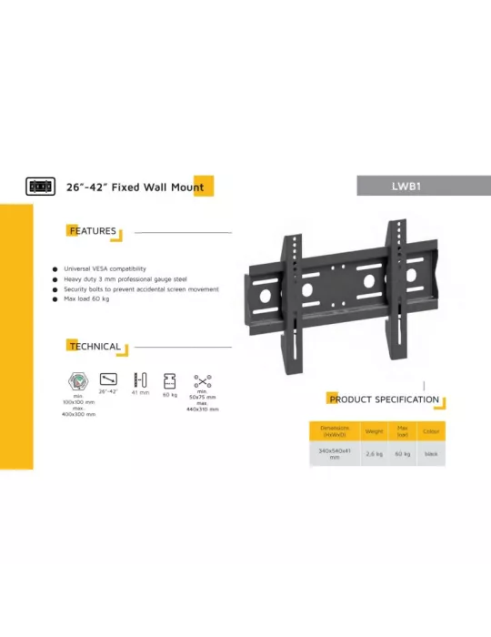 EDBAK LWB1 VESA fixed screen wall mount 400x300 EDBAK EDBLWB1 | MusicGoodDeal