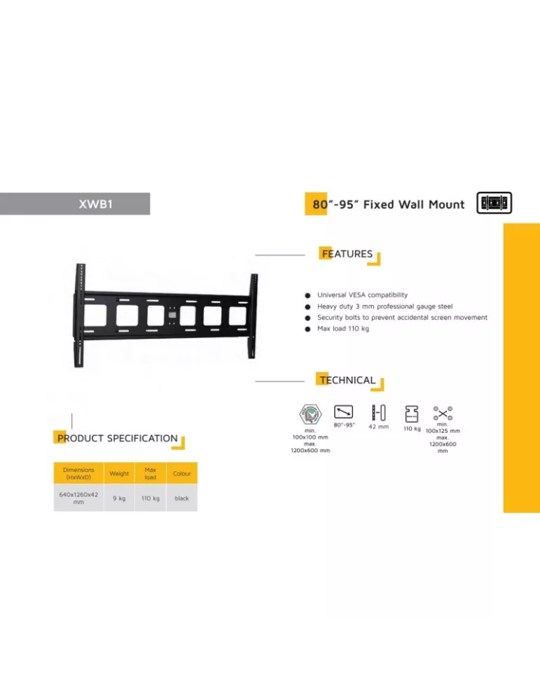 EDBAK XWB1 VESA 1200x600 max fixed screen wall mount EDBAK EDBXWB1 | MusicGoodDeal