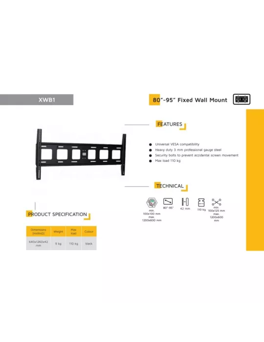 EDBAK XWB1 VESA 1200x600 max fixed screen wall mount EDBAK EDBXWB1 | MusicGoodDeal