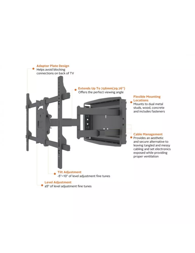 MULTIBRACKETS 6737 Gelenkige Wandhalterung Multibrackets Recessed Full motion Flexarm für Bildschirm 32 - 80  - Gewicht 45kg V