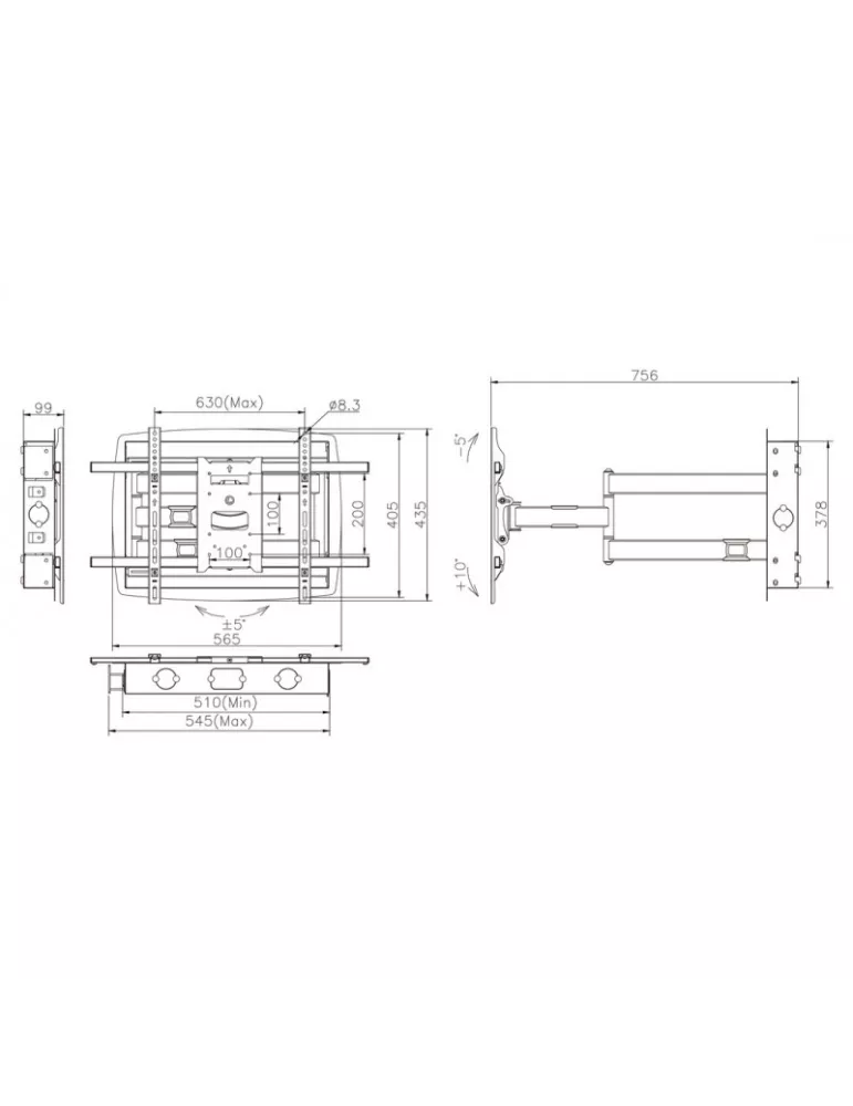 MULTIBRACKETS 6737 Support mural Articulé à encastrer Multibrackets Recessed Full motion Flexarm pour ecran 32 - 80  - Poids 4