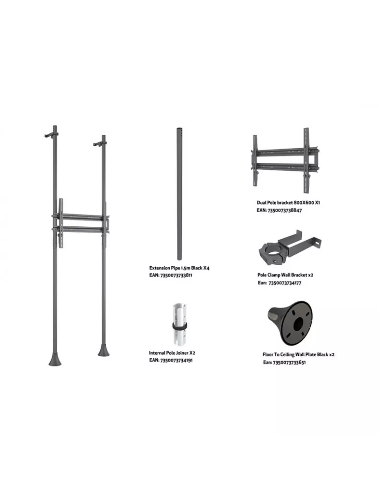MULTIBRACKETS 6015 Support sol-mur Multibrackets Floor to Wall Mount Pro MBFW2P1UHD - 65 -100  screen VESA Max 800x600 MULTIBR