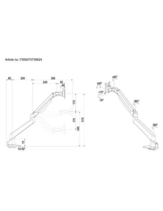 MULTIBRACKETS 5624 Articulating table support Multibrackets VESA Gas Lift Arm Single HD - 15  - 32  screen VESA Max 100x100 MU