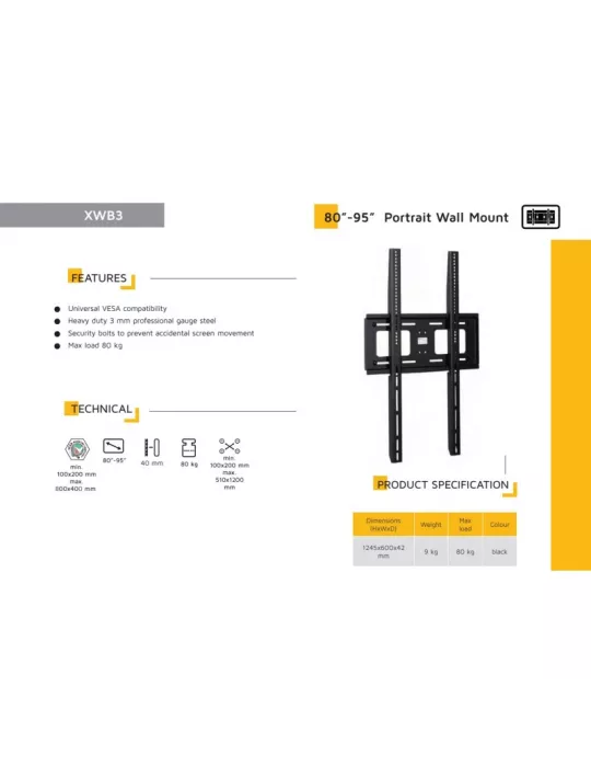 EDBAK XWB3 Wall mount portrait mode VESA 1200x400 max screen EDBAK EDBXWB3 | MusicGoodDeal