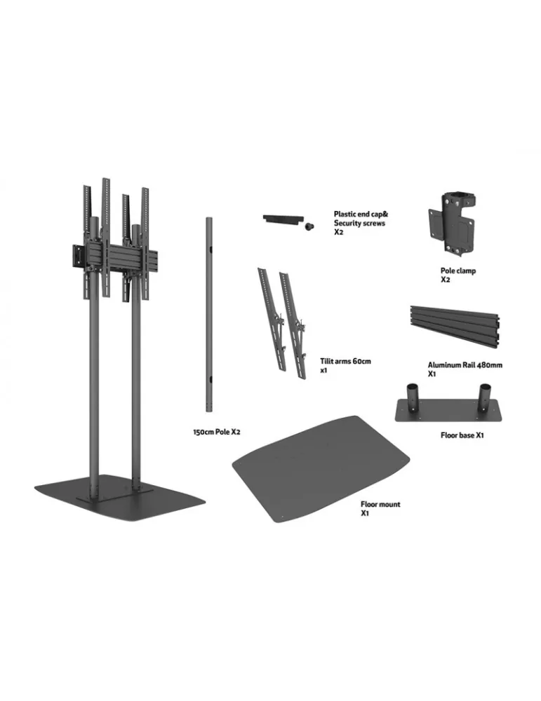 MULTIBRACKETS 8984 Support sol Multibrackets Dual Pole Floorbase Pro B2B - 2 écrans 65"-90" VESA Max 400x600