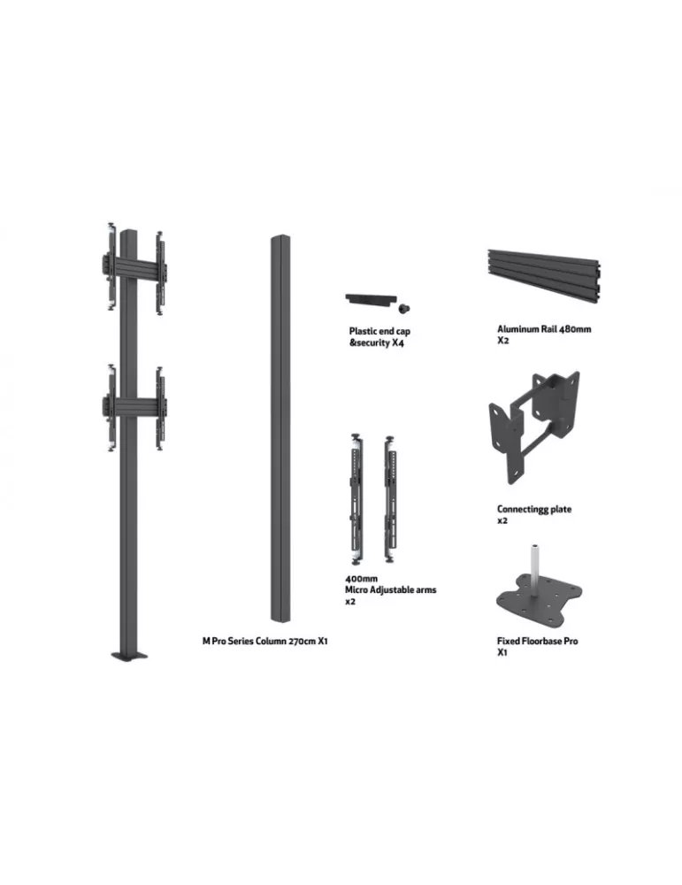 MULTIBRACKETS 0327 Support sol a fixer ajustable Multibrackets MBFC2U 270 Floormount Column Pro - 2 écrans 32"-65" VESA Max 400