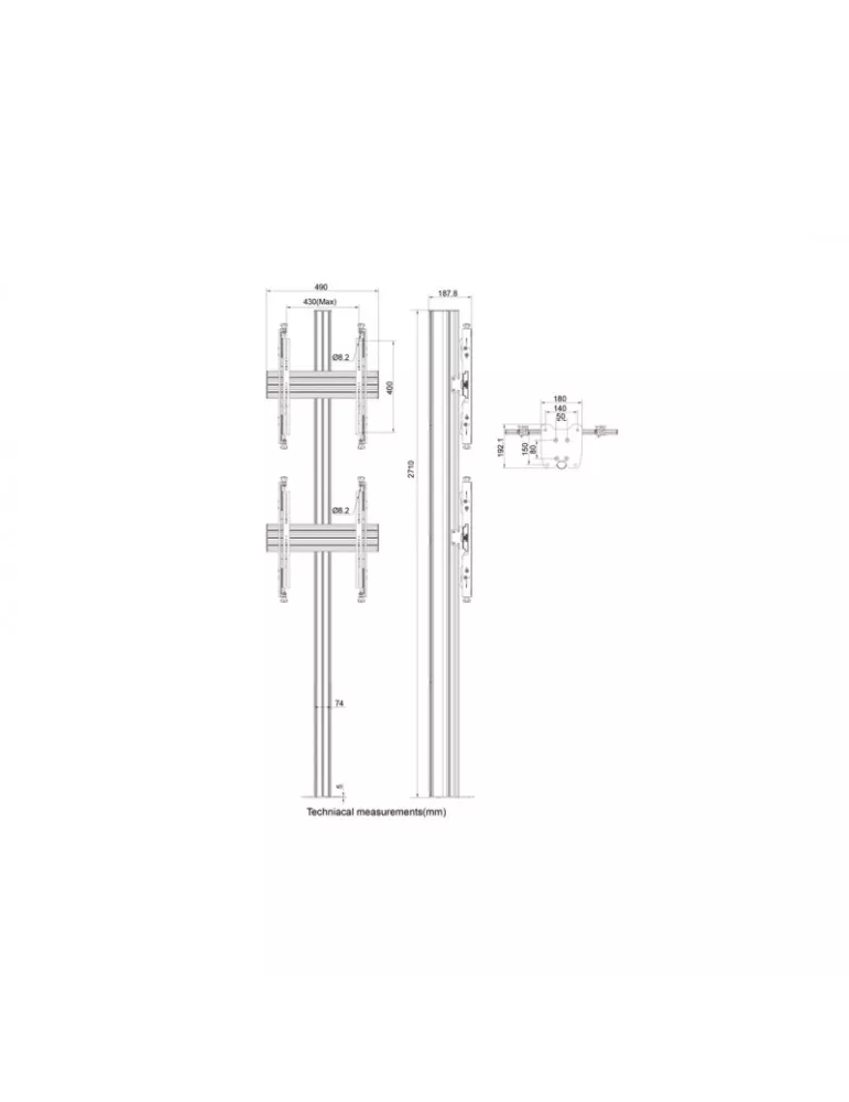 MULTIBRACKETS 0327 Bodenständer mit verstellbarer Befestigung Multibrackets MBFC2U 270 Floormount Column Pro - 2 Bildschirme 3