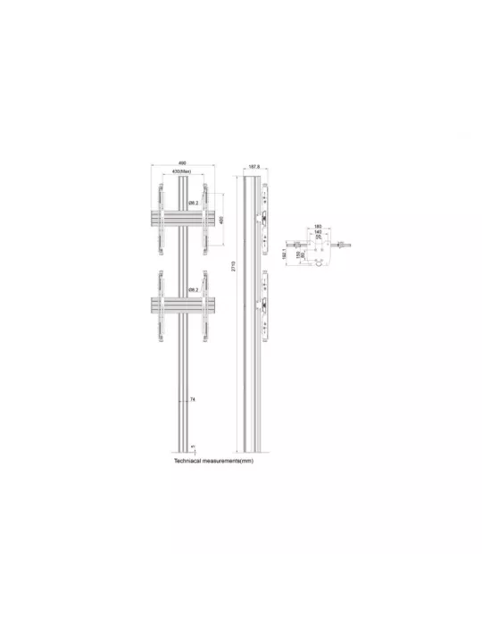 MULTIBRACKETS 0327 Support sol a fixer ajustable Multibrackets MBFC2U 270 Floormount Column Pro - 2 écrans 32"-65" VESA Max 400