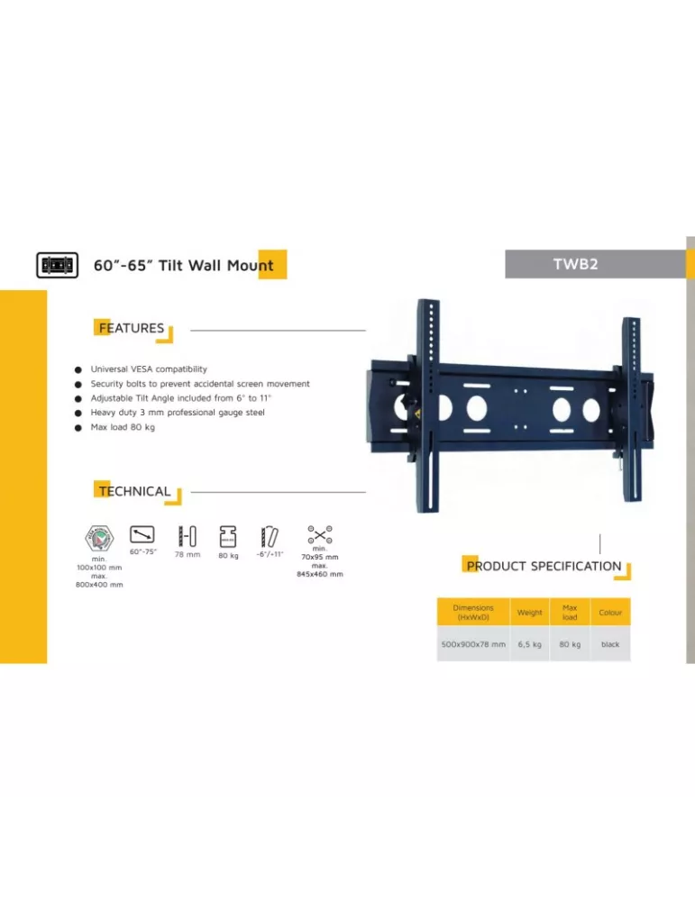 EDBAK TWB2 Wandhalterung neigbar Bildschirm VESA 800x400 max EDBAK EDBTWB2 | MusicGoodDeal