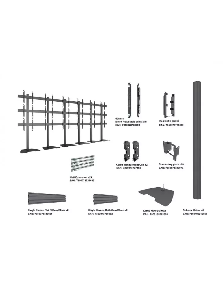 MULTIBRACKETS 6824 Support fixe Multibrackets Video Wall Stand MBF6x3U - 18 écrans 43" - 65" VESA Max 400x400