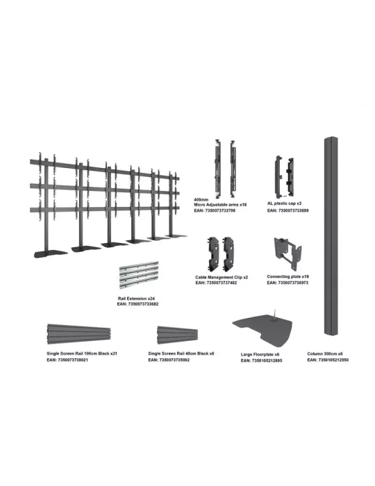 MULTIBRACKETS 6824 Support fixe Multibrackets Video Wall Stand MBF6x3U - 18 écrans 43" - 65" VESA Max 400x400