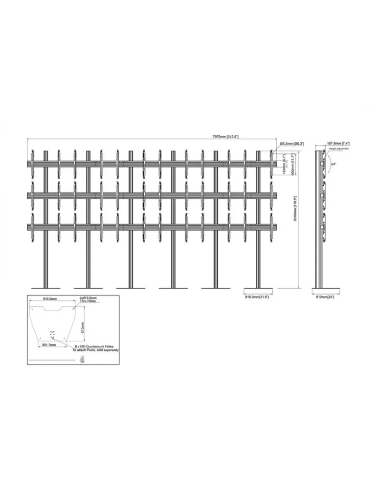 MULTIBRACKETS 6824 Support fixe Multibrackets Video Wall Stand MBF6x3U - 18 écrans 43" - 65" VESA Max 400x400