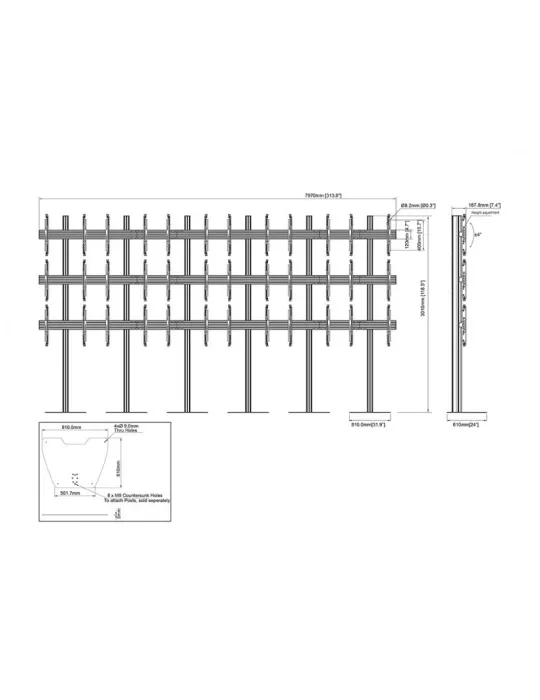 MULTIBRACKETS 6824 Soporte fijo Multibrackets Soporte de pared para vídeo MBF6x3U - 18 pantallas 43  - 65  VESA Máx 400x400 MU