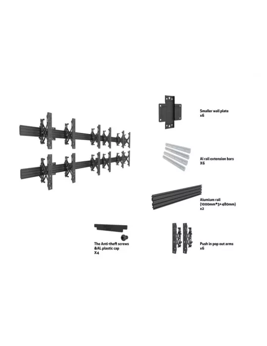 MULTIBRACKETS 5006 Wallmount Multibrackets Wallmount Pro MBW3X2U Push In Pop Out Black - 6 screens 32 -65  VESA Max 600x400 MU