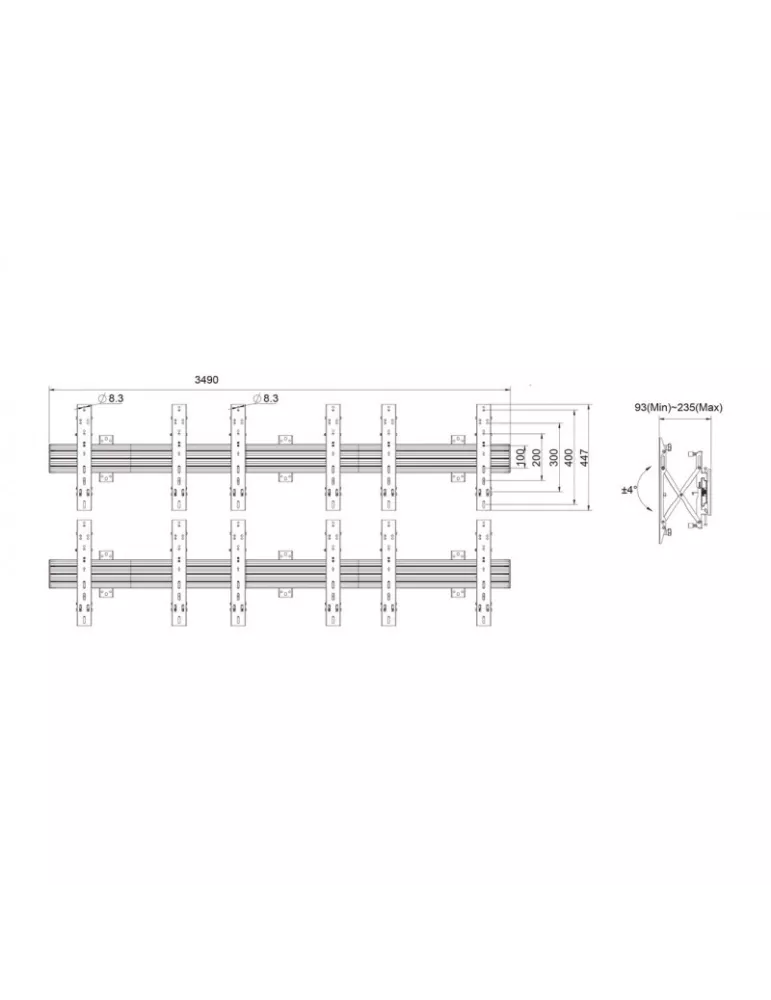 MULTIBRACKETS 5006 Support mural Multibrackets Wallmount Pro MBW3X2U Push In Pop Out Black - 6 écrans 32"-65" VESA Max 600x400