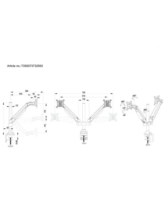 MULTIBRACKETS 2593 Gelenkige Tischhalterung Multibrackets M VESA Gas Lift Arm Dual HD - 2 Bildschirme von 15 - 32  VESA Max 10