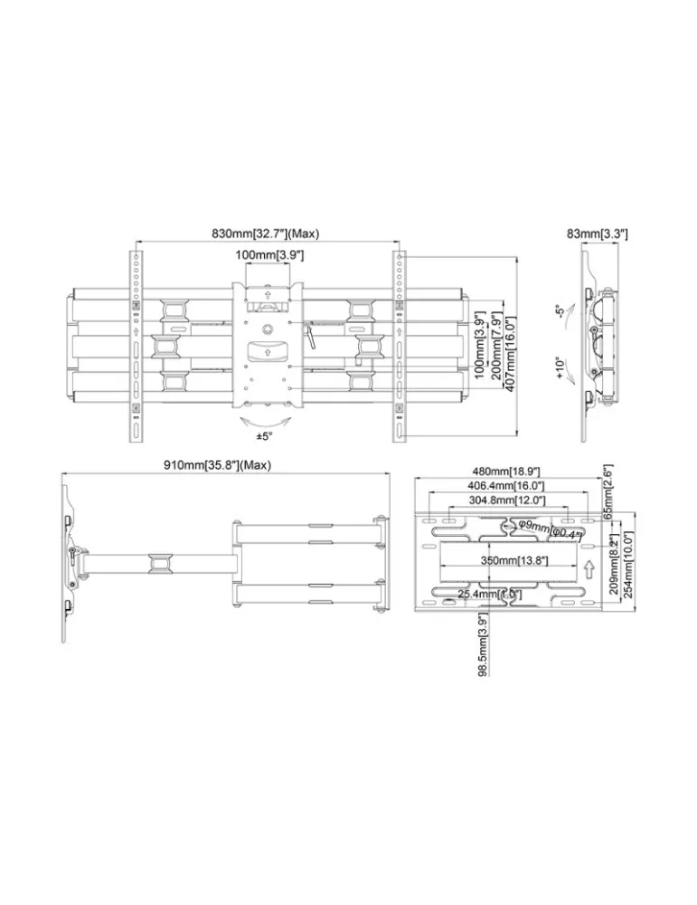 6539 Support mural articulé Multibrackets Long Reach Arm 1010mm Réf :