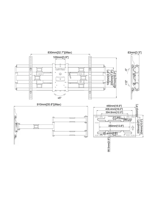 6539 Support mural articulé Multibrackets Long Reach Arm 1010mm Réf :