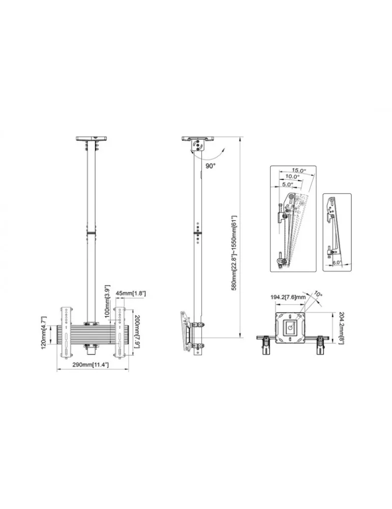 MULTIBRACKETS 8669 Deckenhalterung Multibrackets Ceiling Mount Pro MBC1U Weiß - 24 -32 -Bildschirm VESA Max 200x200 MULTIBRACK