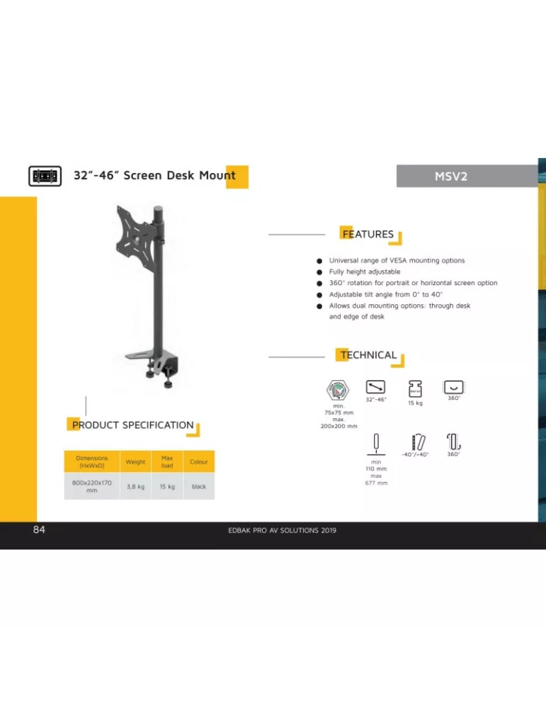 EDBAK MSV2 Support de table réglable   écran 32''- 46''