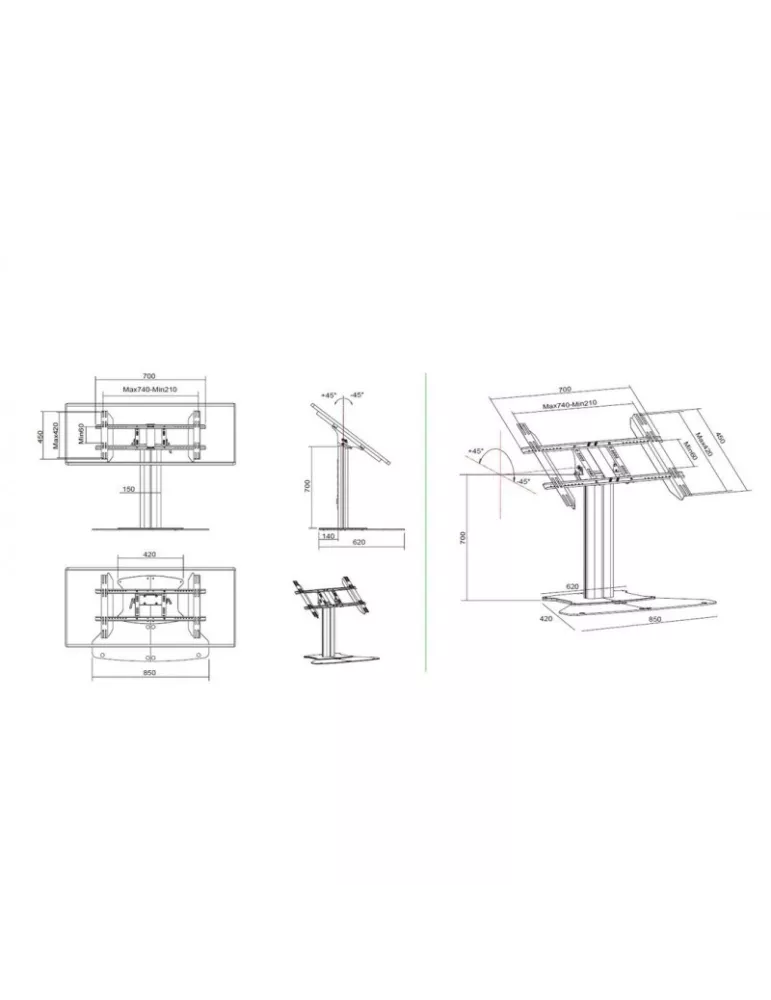 MULTIBRACKETS 6805 Support Sol Multibrackets Display Stand 80 HD Floorbase Single Silver - écran 32"-55" VESA Max 700x400