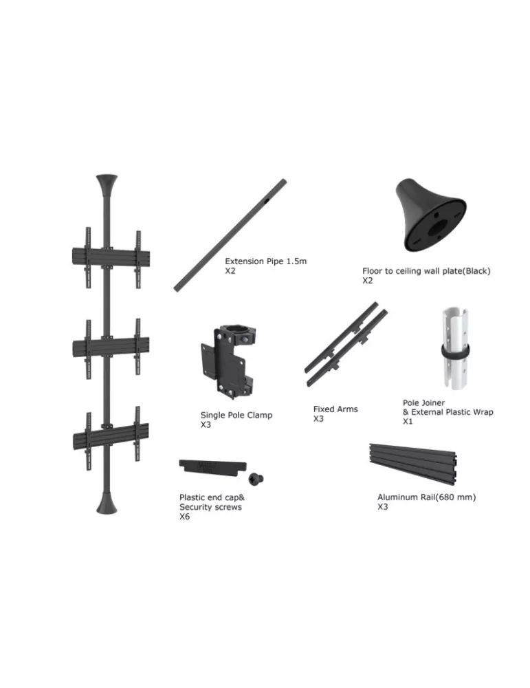 MULTIBRACKETS 3644 Support sol plafond Multibrackets Floor to Ceiling Mount Pro MBFC3U - 3 screens 40 -65  VESA Max 600x400 MU