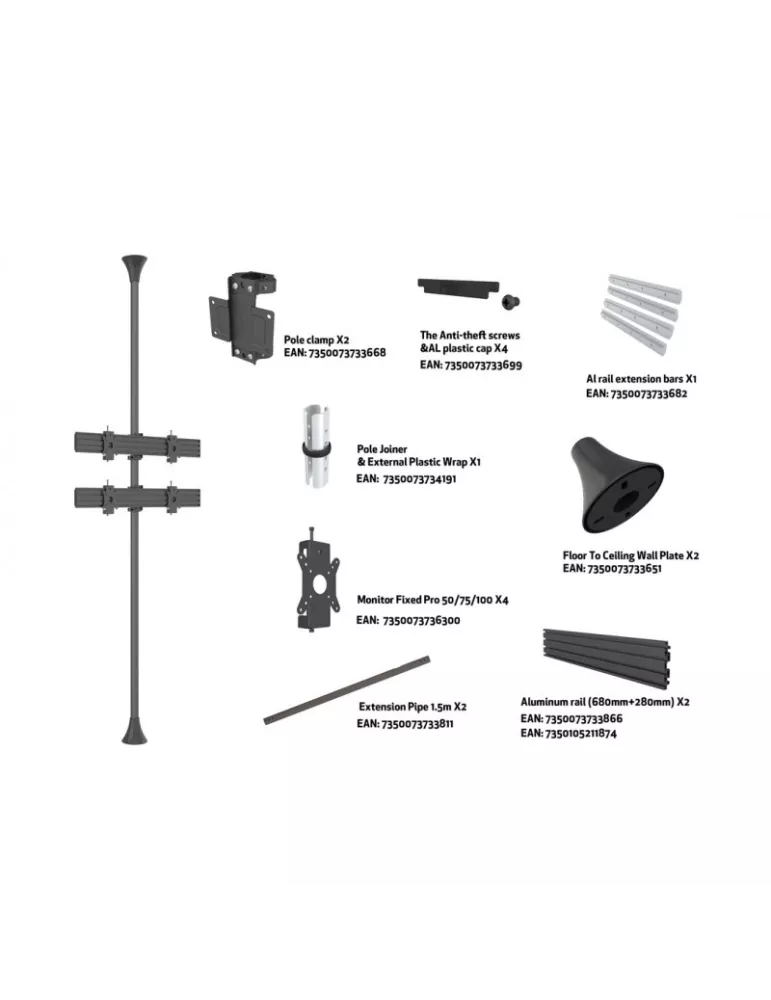 MULTIBRACKETS 2000 Boden-Decken-Halterung Multibrackets Floor to Ceiling Mount Pro MBFC2X2U-F100 - 4 Monitore 15 -32  VESA Max
