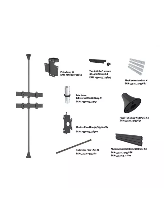 MULTIBRACKETS 2000 Support sol plafond Multibrackets Floor to Ceiling Mount Pro MBFC2X2U-F100 - 4 écrans 15"-32" VESA Max 100x1