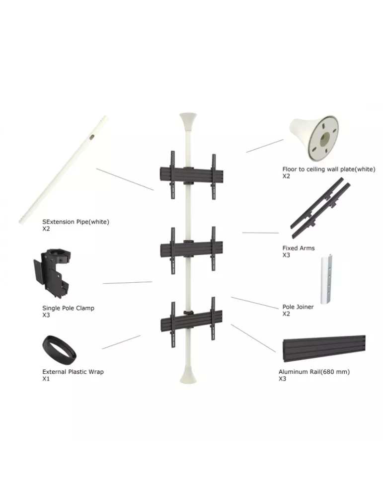 MULTIBRACKETS 5747 Support sol plafond Multibrackets Floor to Ceiling Mount Pro MBFC3U REF  MULTIBRACKETS MUL5747 | MusicGoodD