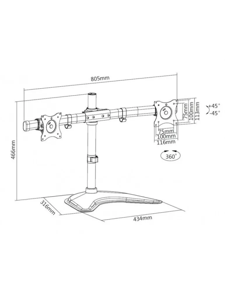 MULTIBRACKETS 3330 Neigbarer Tischständer Multibrackets Deskstand Basic Dual - 2 Bildschirme 15 -27  VESA Max 100x100 MULTIBRA