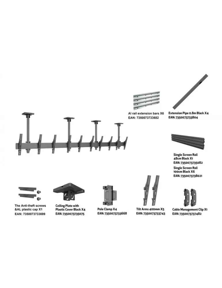 MULTIBRACKETS 5360 Support plafond Multibrackets Menu Board Mount Pro MBC5X1U - 5 écrans 40"-65" VESA Max 600x400