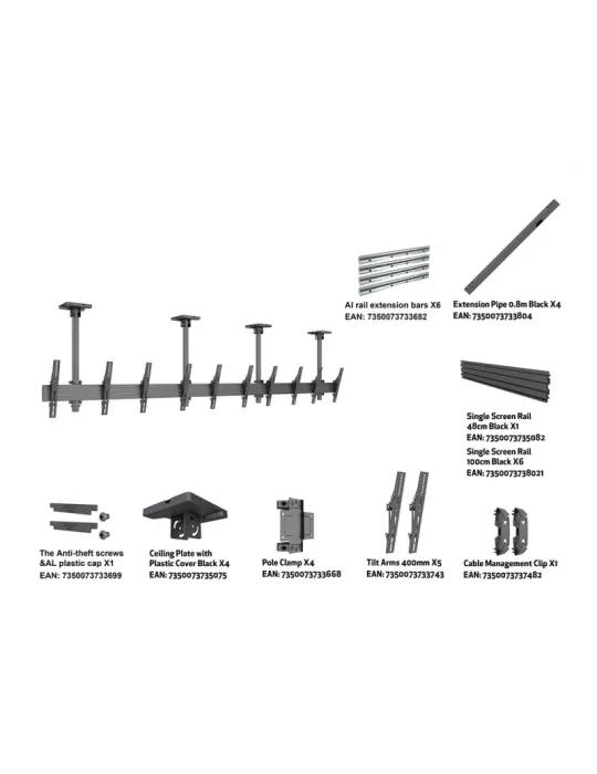 MULTIBRACKETS 5360 Deckenhalterung Multibrackets Menu Board Mount Pro MBC5X1U - 5 Bildschirme 40 -65  VESA Max 600x400 MULTIBR