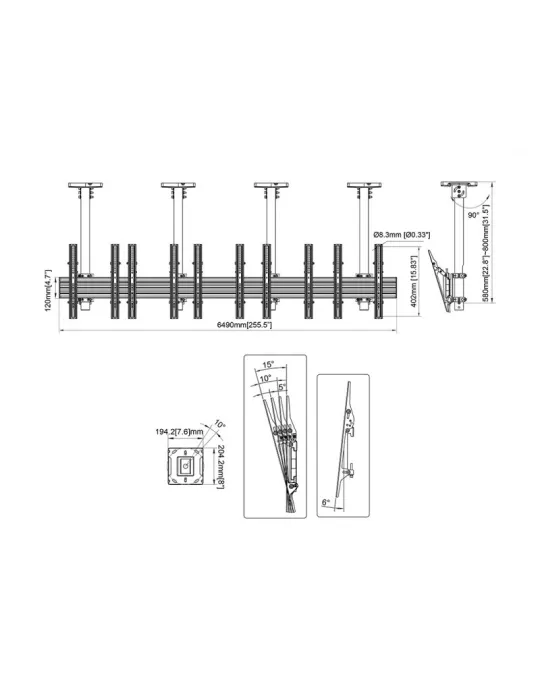 MULTIBRACKETS 5360 Deckenhalterung Multibrackets Menu Board Mount Pro MBC5X1U - 5 Bildschirme 40 -65  VESA Max 600x400 MULTIBR