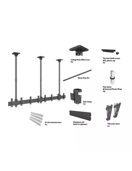 MULTIBRACKETS 2277 Support plafond Menuboard Multibrackets MBC4X1U Ceiling Mount Pro - 4 écrans 30"-42" VESA Max 200x200