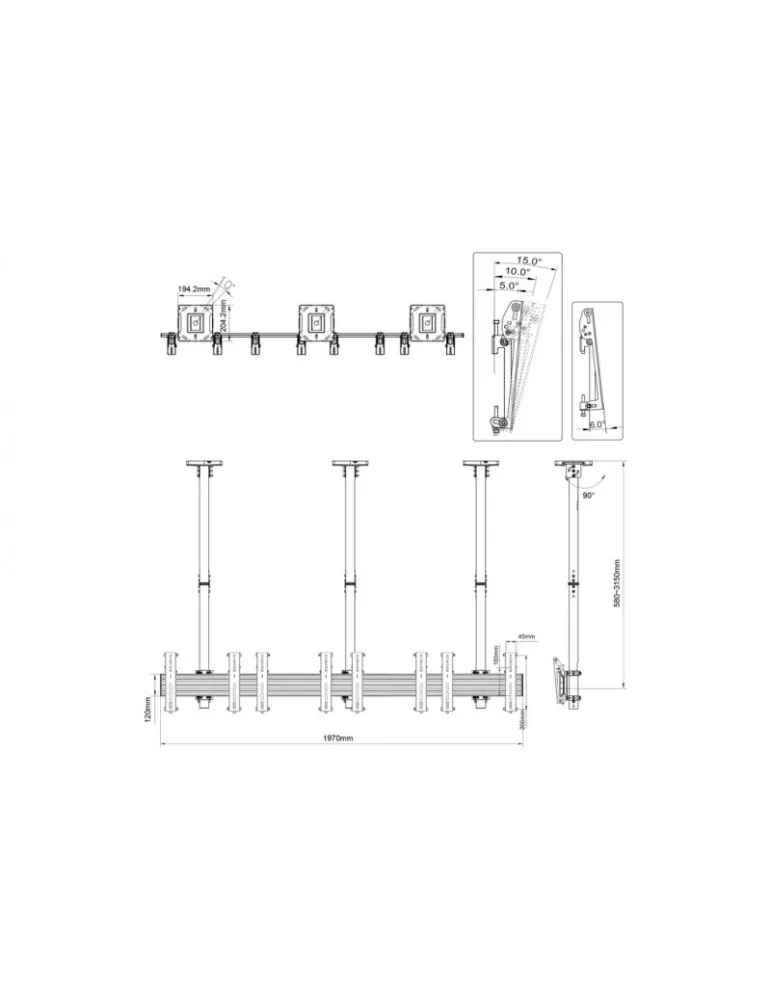 MULTIBRACKETS 2277 Deckenhalterung Menuboard Multibrackets MBC4X1U Ceiling Mount Pro - 4 Bildschirme 30 -42  VESA Max 200x200