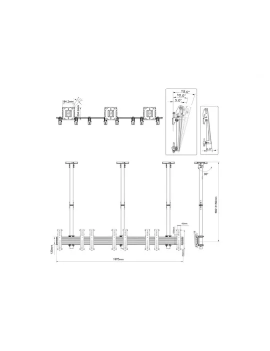 MULTIBRACKETS 2277 Support plafond Menuboard Multibrackets MBC4X1U Ceiling Mount Pro - 4 écrans 30"-42" VESA Max 200x200