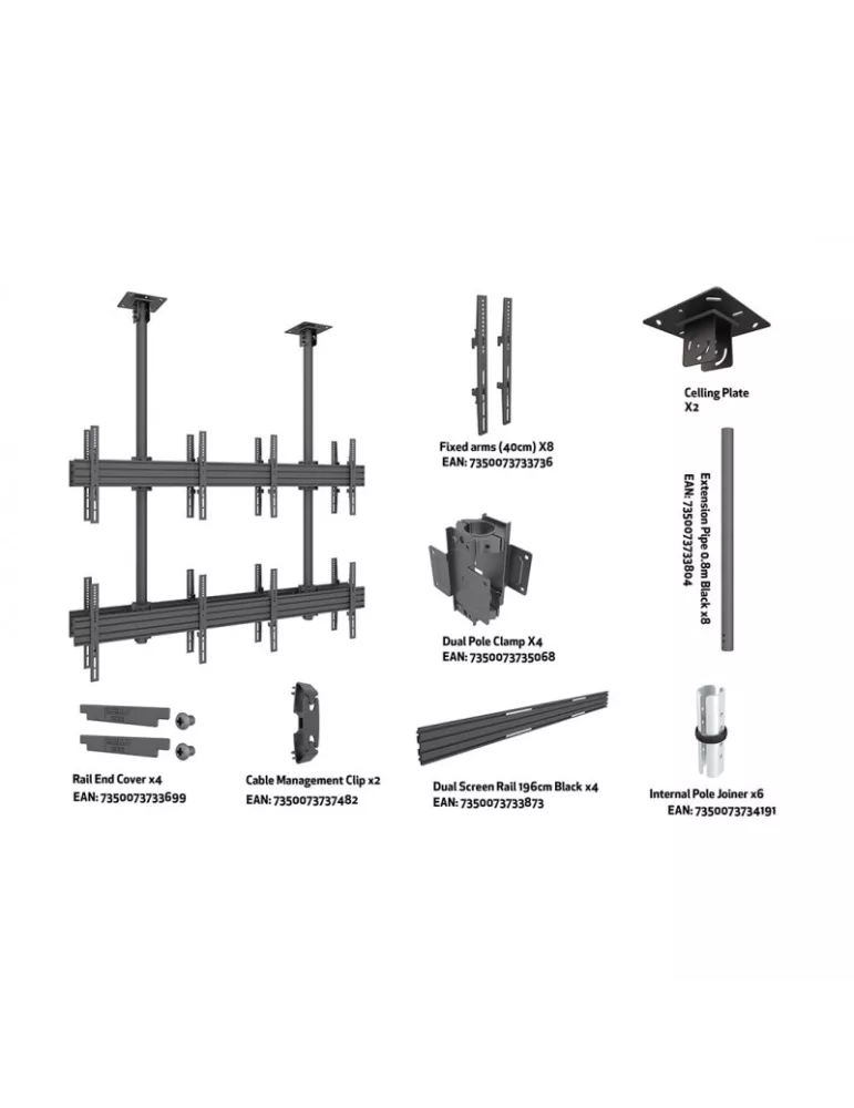MULTIBRACKETS 3590 Deckenhalterung Multibrackets MBC2X2U2 Ceiling Mount Pro - 8 Monitore 40 -65  VESA Max 600x400 MULTIBRACKET