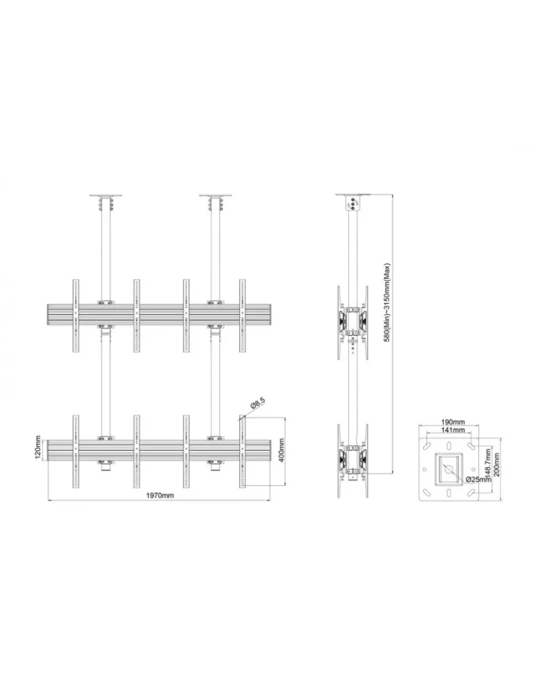 MULTIBRACKETS 3590 Ceiling Mount Multibrackets MBC2X2U2 Ceiling Mount Pro - 8 screens 40 -65  VESA Max 600x400 MULTIBRACKETS M