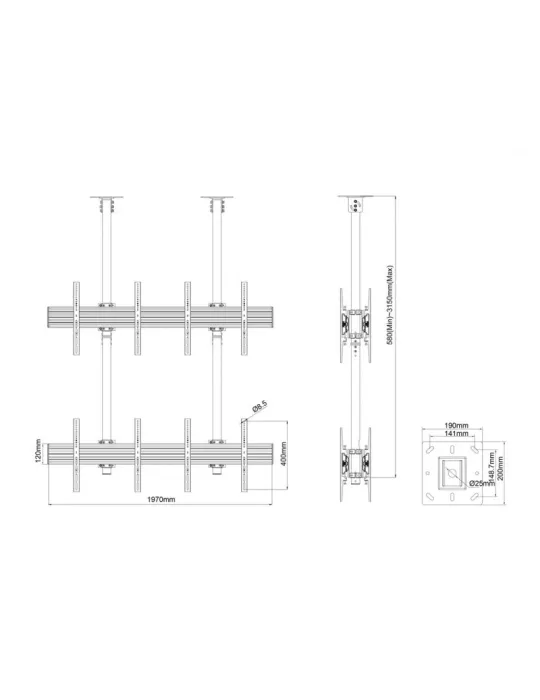 MULTIBRACKETS 3590 Soporte de techo Multibrackets MBC2X2U2 Soporte de techo Pro - 8 pantallas 40 -65  VESA Max 600x400 MULTIBR
