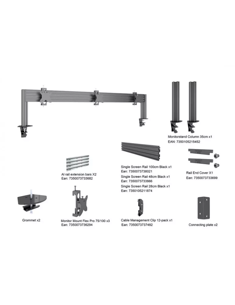 MULTIBRACKETS 5957 Support de table Multibrackets Deskmount Colonne Pro 3x1 MBDM3x1U - 3 écrans 32" VESA Max 100x100