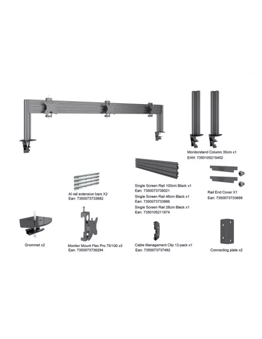 MULTIBRACKETS 5957 Tischständer Multibrackets Deskmount Pro-Säule 3x1 MBDM3x1U - 3 32-Zoll-Bildschirme VESA Max 100x100 MULTIB