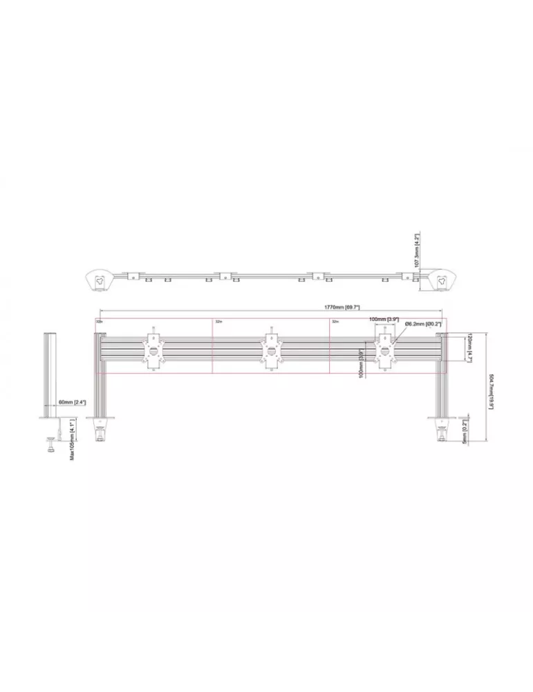 MULTIBRACKETS 5957 Support de table Multibrackets Deskmount Colonne Pro 3x1 MBDM3x1U - 3 écrans 32" VESA Max 100x100