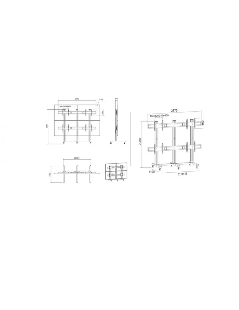 MULTIBRACKETS 7192 Soporte sol móvil Multibrackets Public Video Wall Stand - 4 pantallas 65 -75  VESA Max 800x400 MULTIBRACKET