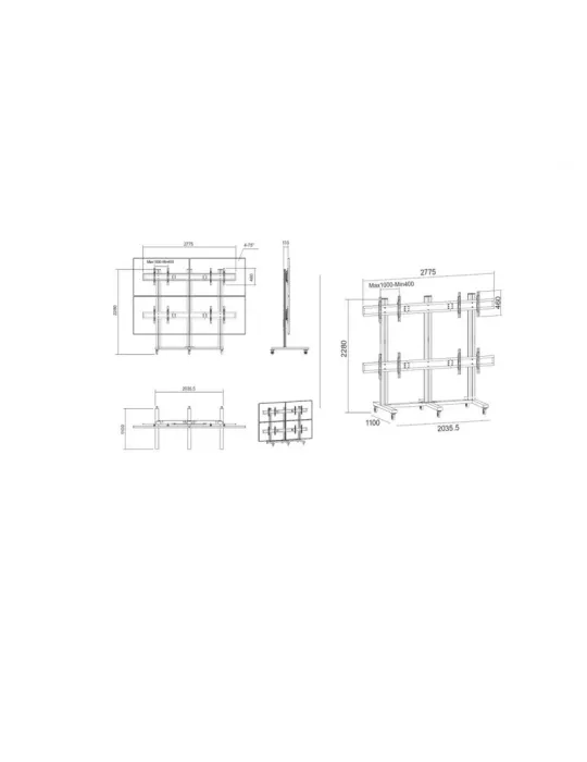 MULTIBRACKETS 7192 Support sol mobile Multibrackets Public Video Wall Stand - 4 écrans 65"-75" VESA Max 800x400