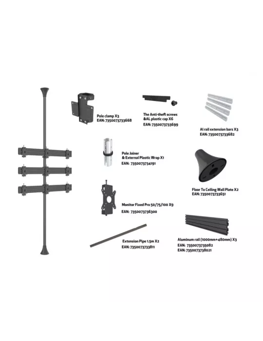 MULTIBRACKETS 2024 Boden-Decken-Halterung Multibrackets Floor to Ceiling Mount Pro MBFC3X3U-F100 - 9 Monitore 15 -32C  VESA Ma